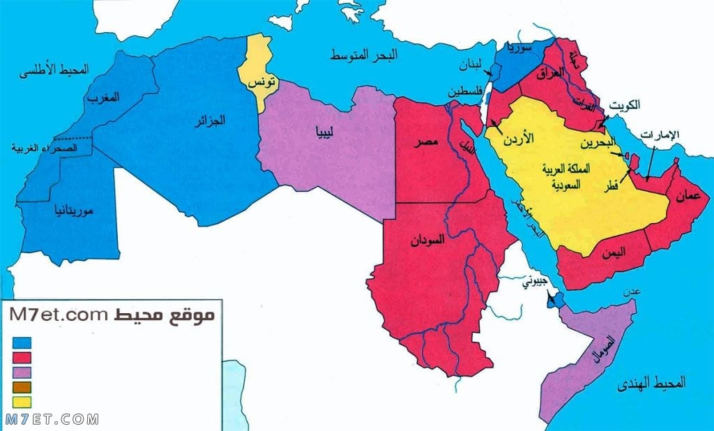 خريطة الوطن العربي ملونة